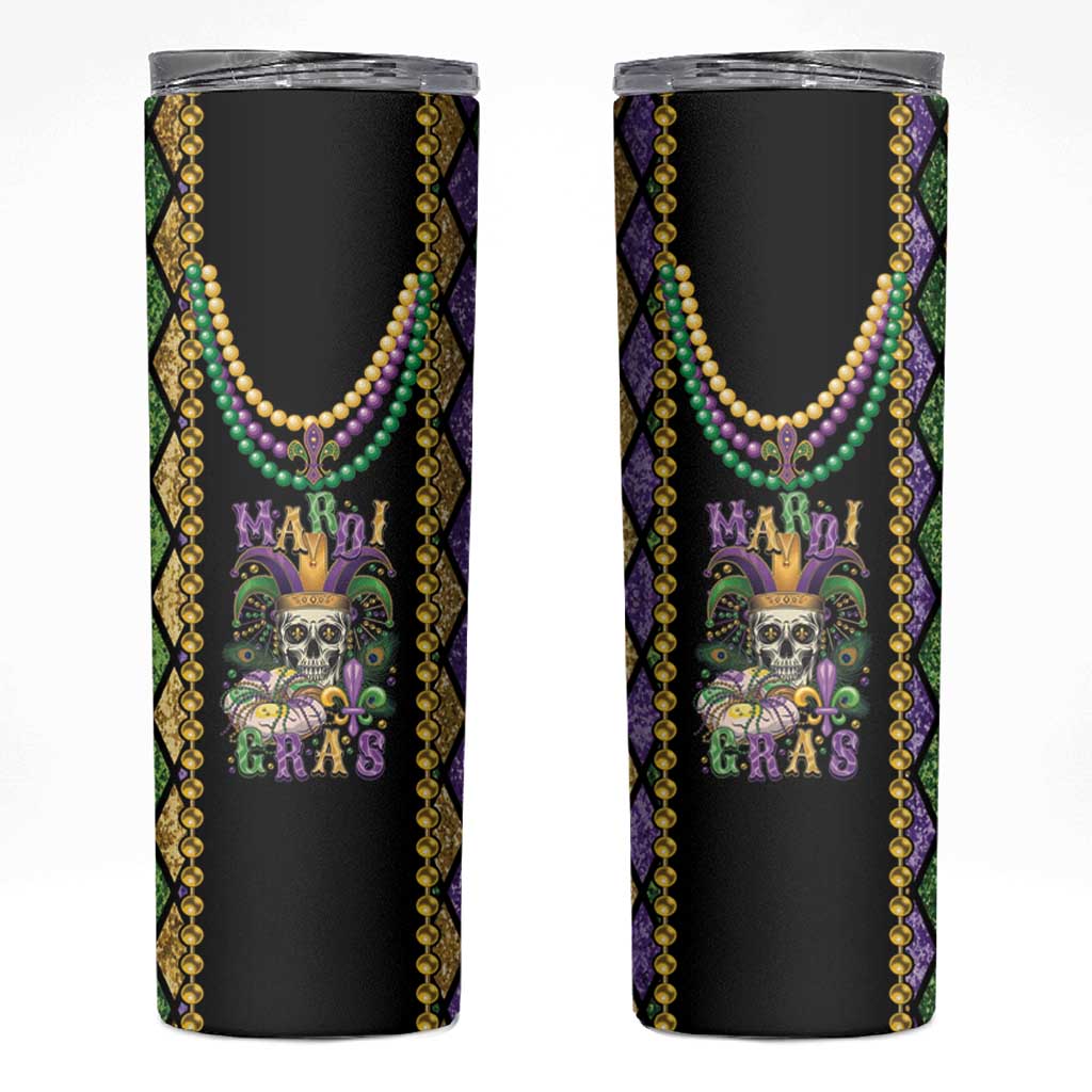 Mardi Gras Skull Skinny Tumbler Beads Fleur De Lis - Wonder Print Shop