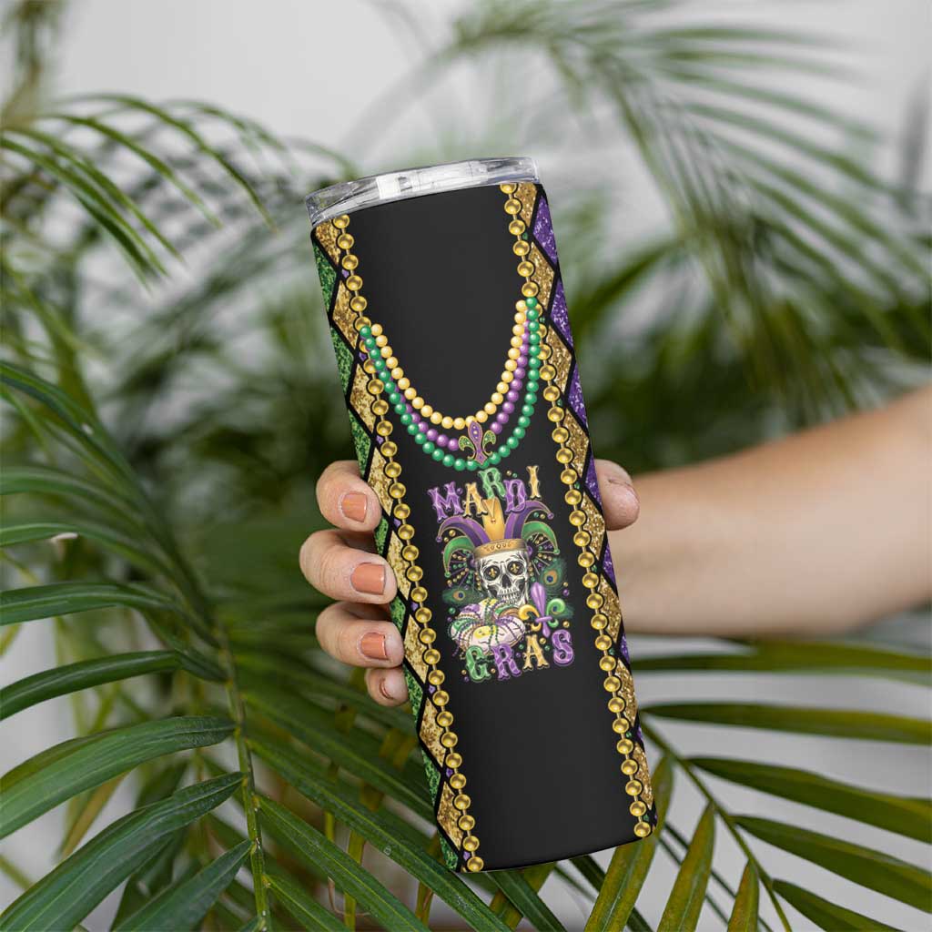 Mardi Gras Skull Skinny Tumbler Beads Fleur De Lis - Wonder Print Shop