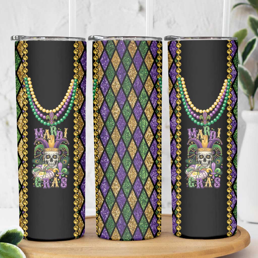 Mardi Gras Skull Skinny Tumbler Beads Fleur De Lis - Wonder Print Shop