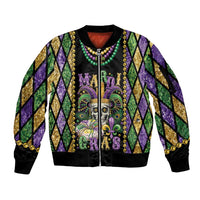 Mardi Gras Skull Sleeve Zip Bomber Jacket Beads Fleur De Lis - Wonder Print Shop