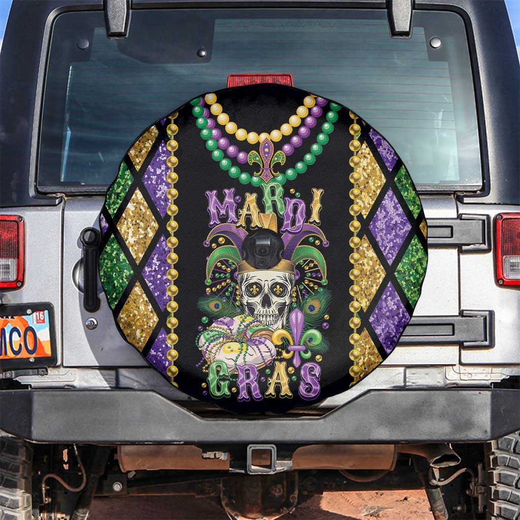 Mardi Gras Skull Spare Tire Cover Beads Fleur De Lis - Wonder Print Shop
