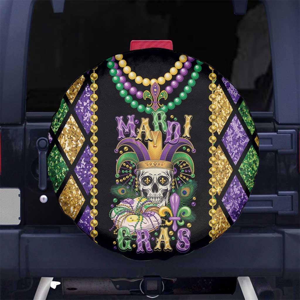Mardi Gras Skull Spare Tire Cover Beads Fleur De Lis - Wonder Print Shop
