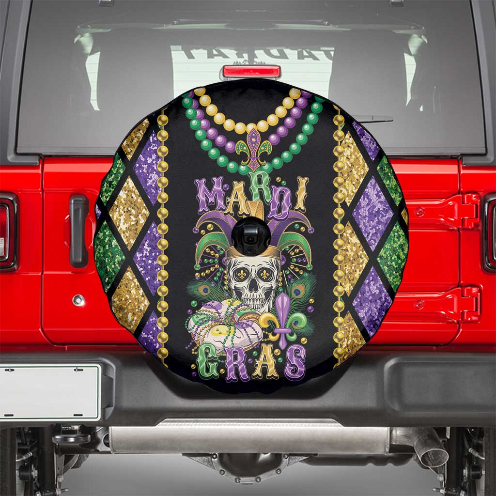 Mardi Gras Skull Spare Tire Cover Beads Fleur De Lis - Wonder Print Shop