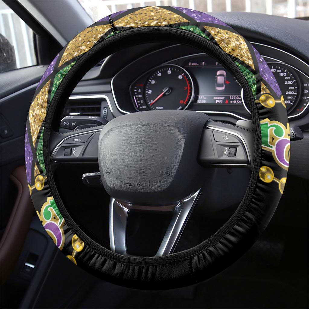 Mardi Gras Skull Steering Wheel Cover Beads Fleur De Lis - Wonder Print Shop