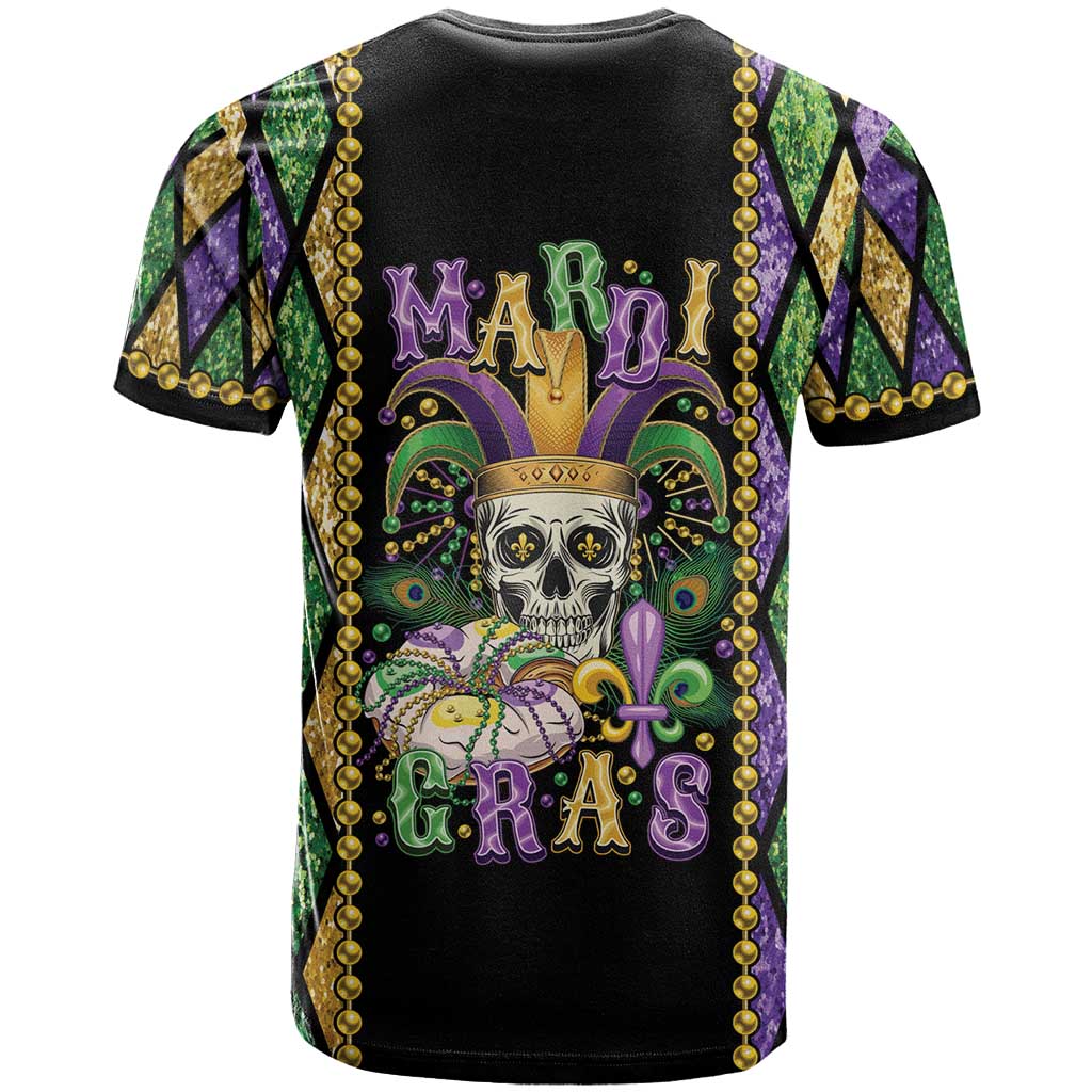 Mardi Gras Skull T Shirt Beads Fleur De Lis - Wonder Print Shop