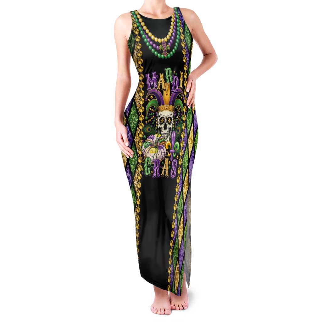 Mardi Gras Skull Tank Maxi Dress Beads Fleur De Lis - Wonder Print Shop