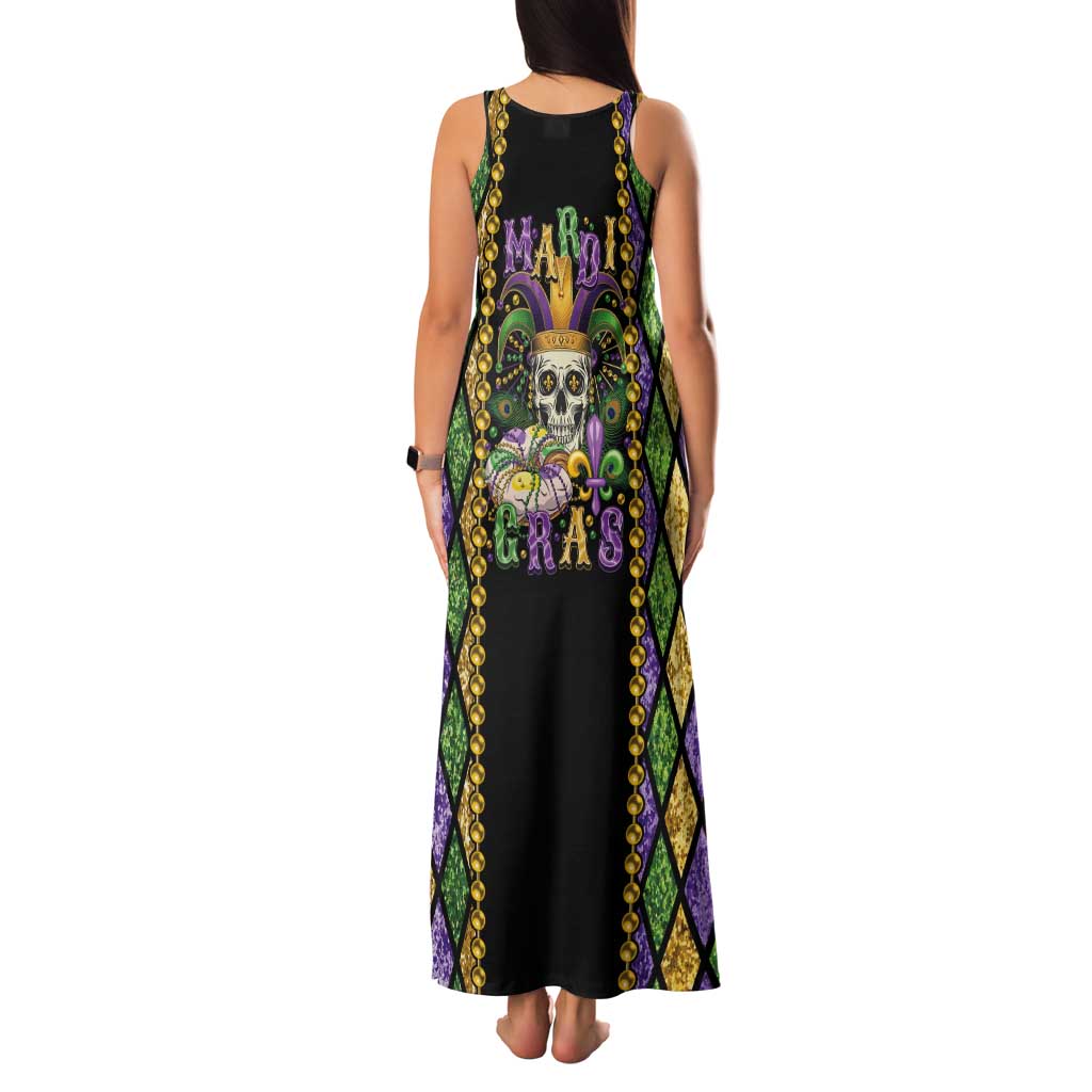 Mardi Gras Skull Tank Maxi Dress Beads Fleur De Lis - Wonder Print Shop