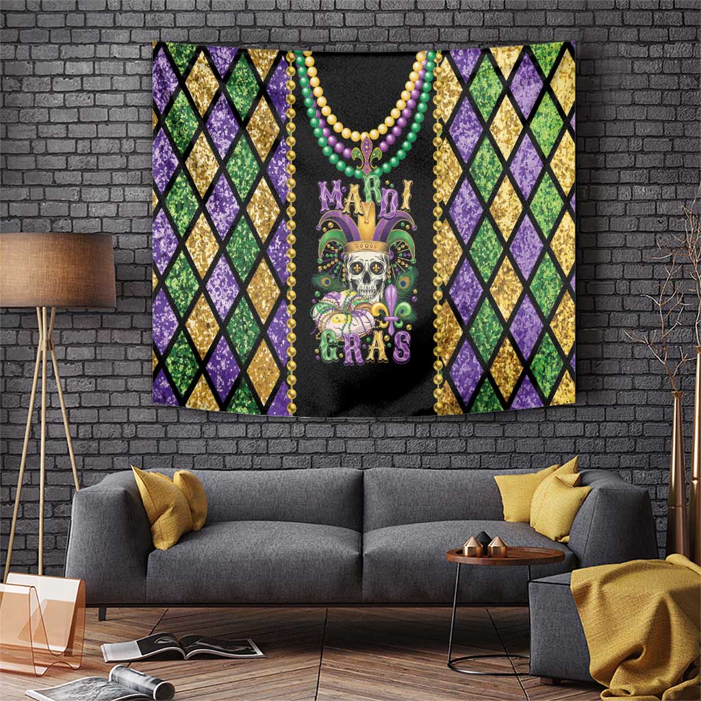 Mardi Gras Skull Tapestry Beads Fleur De Lis - Wonder Print Shop