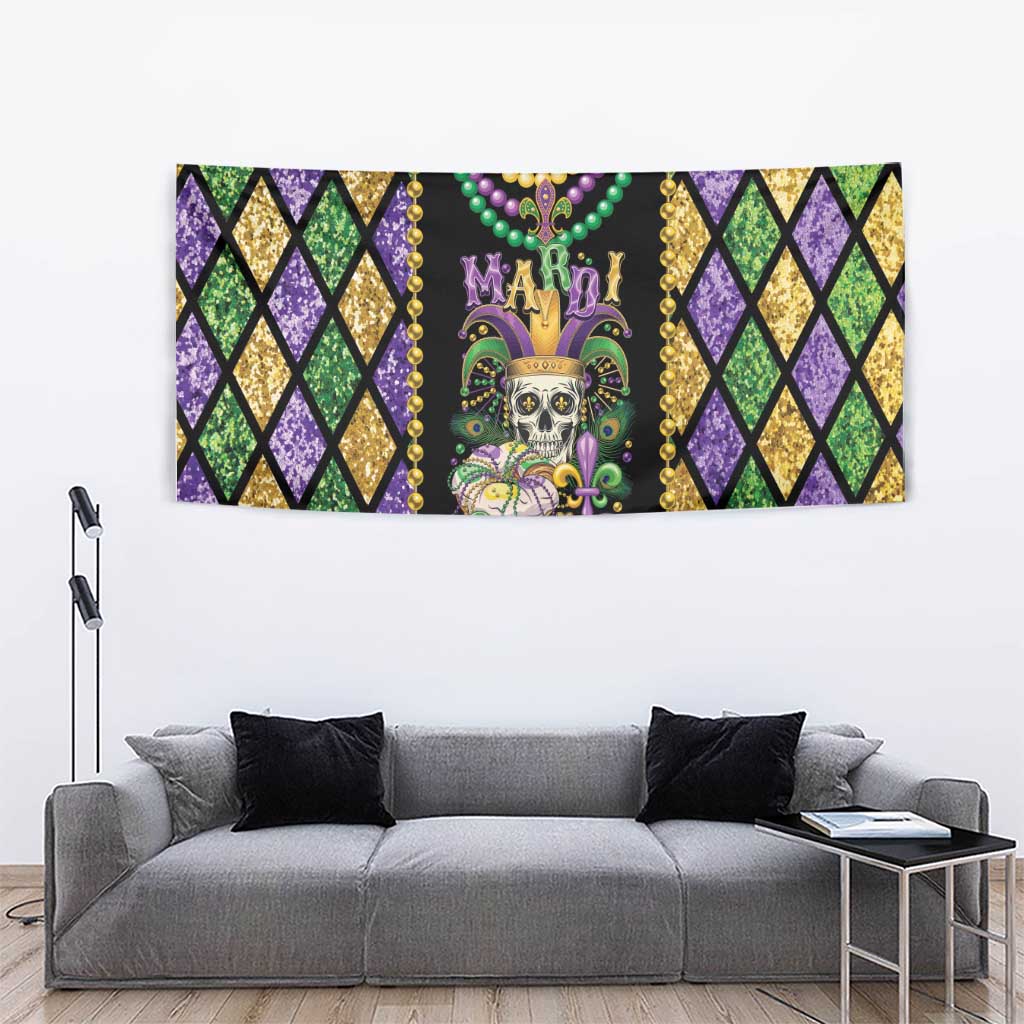 Mardi Gras Skull Tapestry Beads Fleur De Lis - Wonder Print Shop