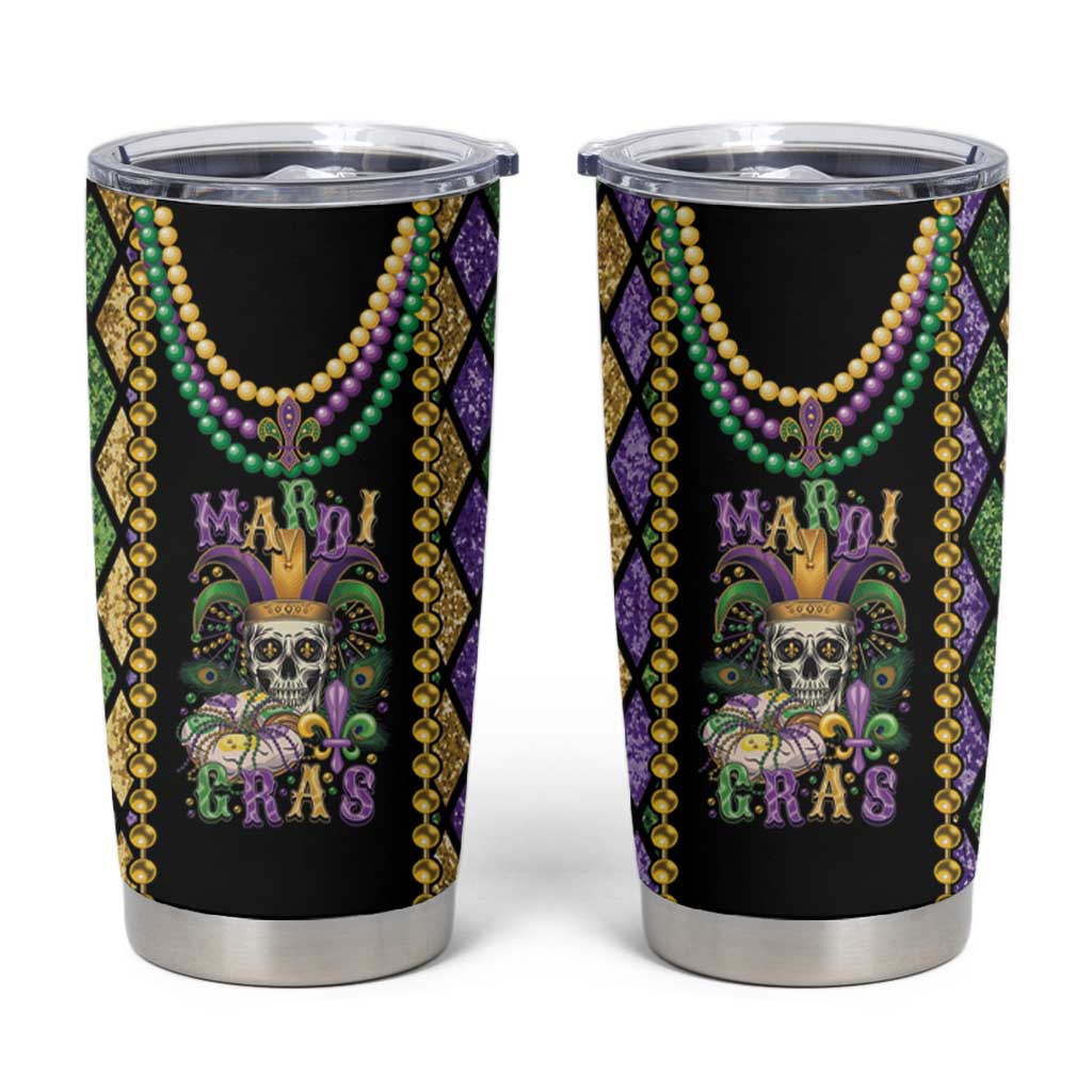 Mardi Gras Skull Tumbler Cup Beads Fleur De Lis - Wonder Print Shop