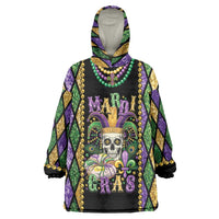 Mardi Gras Skull Wearable Blanket Hoodie Beads Fleur De Lis - Wonder Print Shop