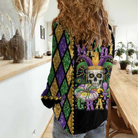 Mardi Gras Skull Women Casual Shirt Beads Fleur De Lis - Wonder Print Shop