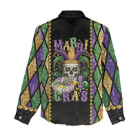 Mardi Gras Skull Women Casual Shirt Beads Fleur De Lis - Wonder Print Shop