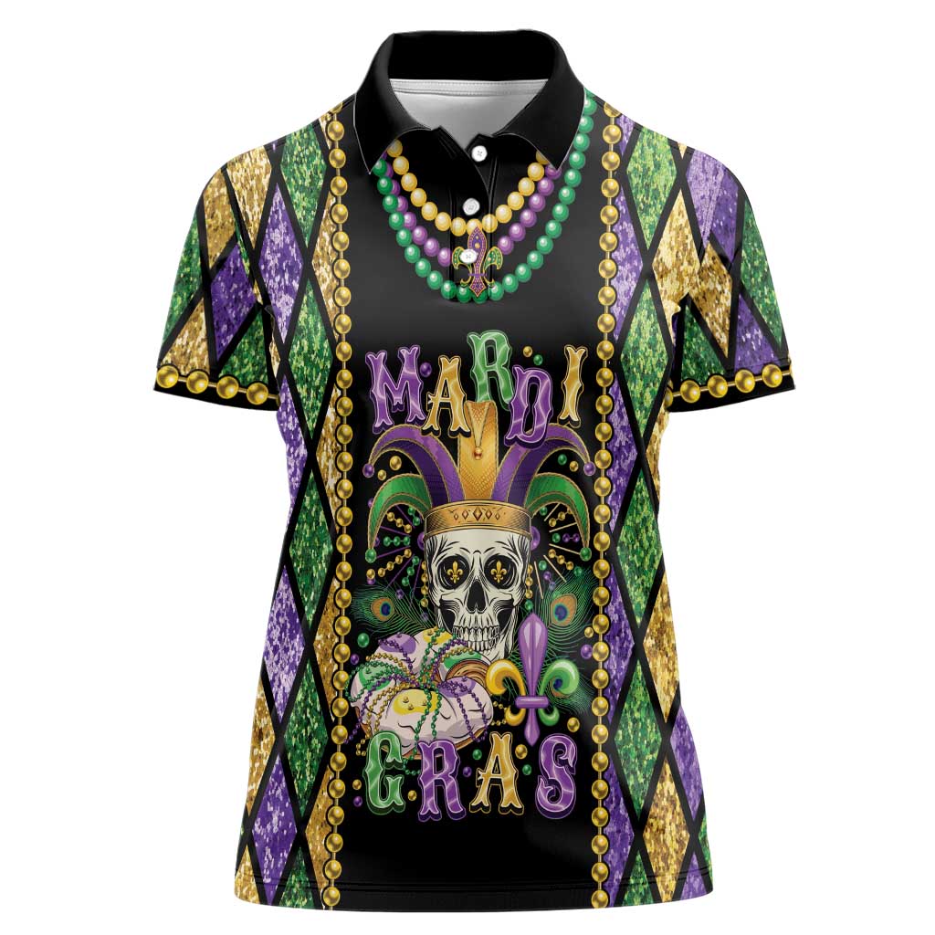 Mardi Gras Skull Women Polo Shirt Beads Fleur De Lis - Wonder Print Shop