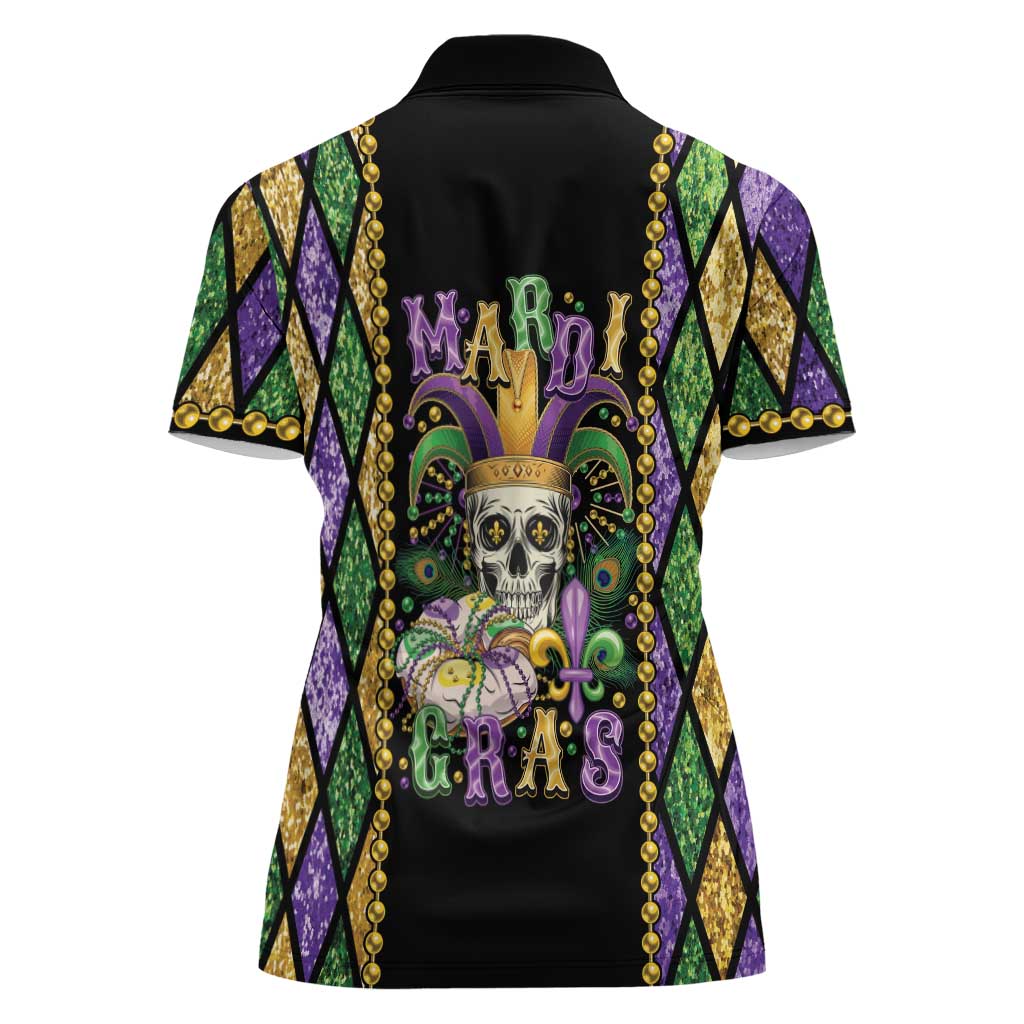 Mardi Gras Skull Women Polo Shirt Beads Fleur De Lis - Wonder Print Shop