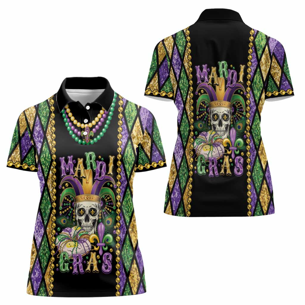 Mardi Gras Skull Women Polo Shirt Beads Fleur De Lis - Wonder Print Shop