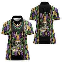 Mardi Gras Skull Women Polo Shirt Beads Fleur De Lis - Wonder Print Shop