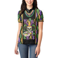 Mardi Gras Skull Women Polo Shirt Beads Fleur De Lis - Wonder Print Shop