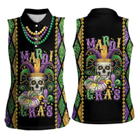 Mardi Gras Skull Women Sleeveless Polo Shirt Beads Fleur De Lis - Wonder Print Shop