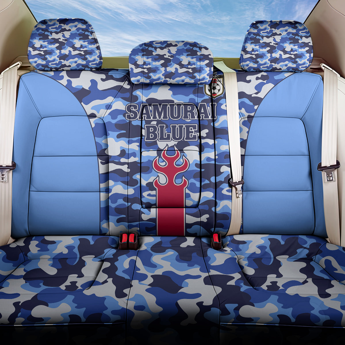 Japan Football Back Car Seat Cover Come On Samurai Blue - Wonder Print Shop