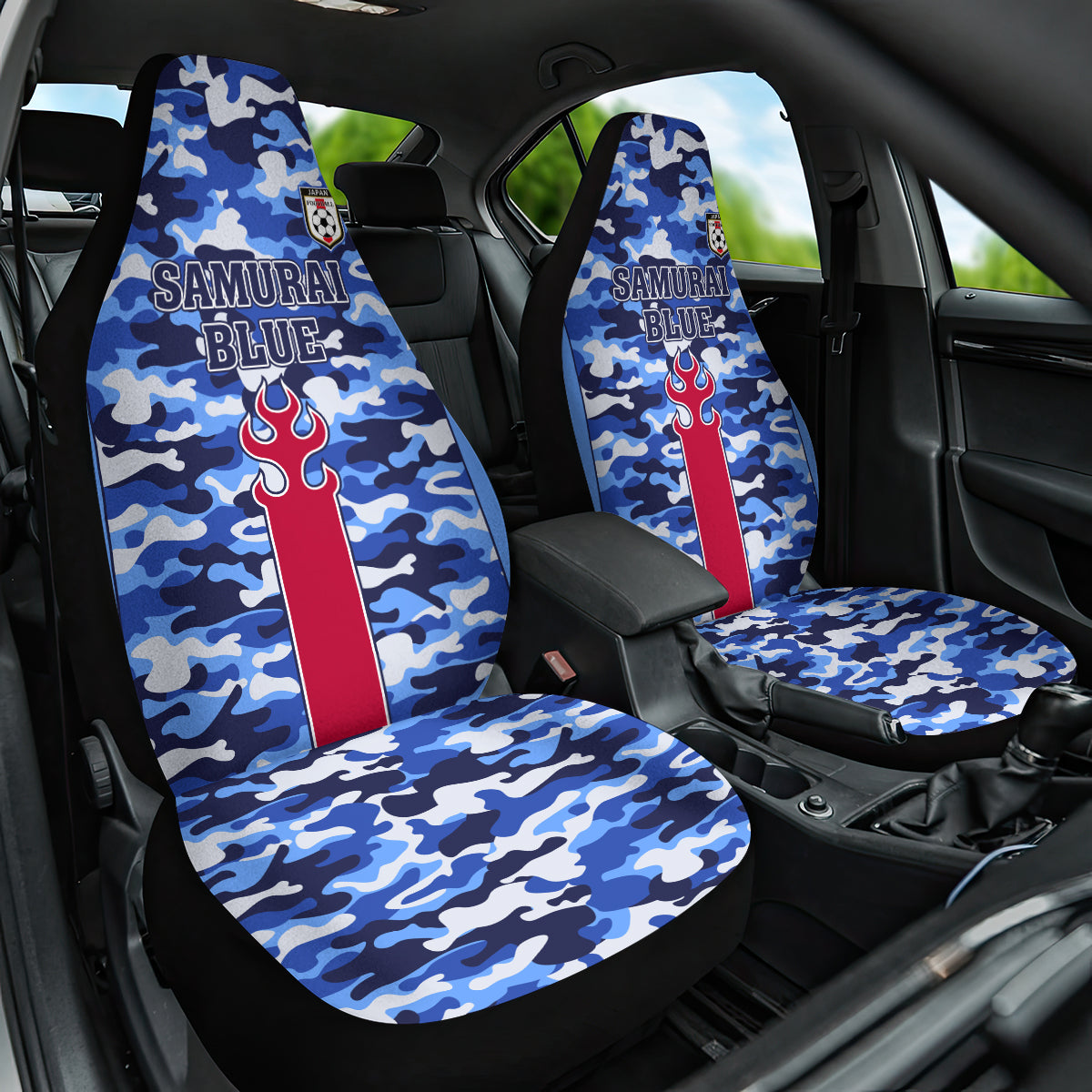 Japan Football Car Seat Cover Come On Samurai Blue - Wonder Print Shop