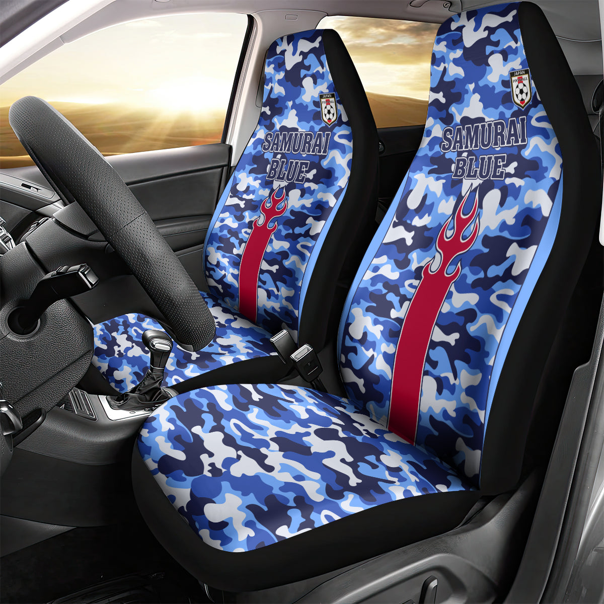 Japan Football Car Seat Cover Come On Samurai Blue - Wonder Print Shop