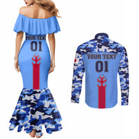 Japan Football Couples Matching Mermaid Dress and Long Sleeve Button Shirt Come On Samurai Blue