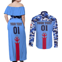 Japan Football Couples Matching Off Shoulder Maxi Dress and Long Sleeve Button Shirt Come On Samurai Blue - Wonder Print Shop