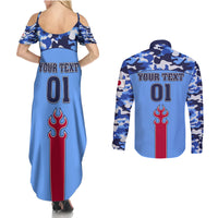 Japan Football Couples Matching Summer Maxi Dress and Long Sleeve Button Shirt Come On Samurai Blue - Wonder Print Shop