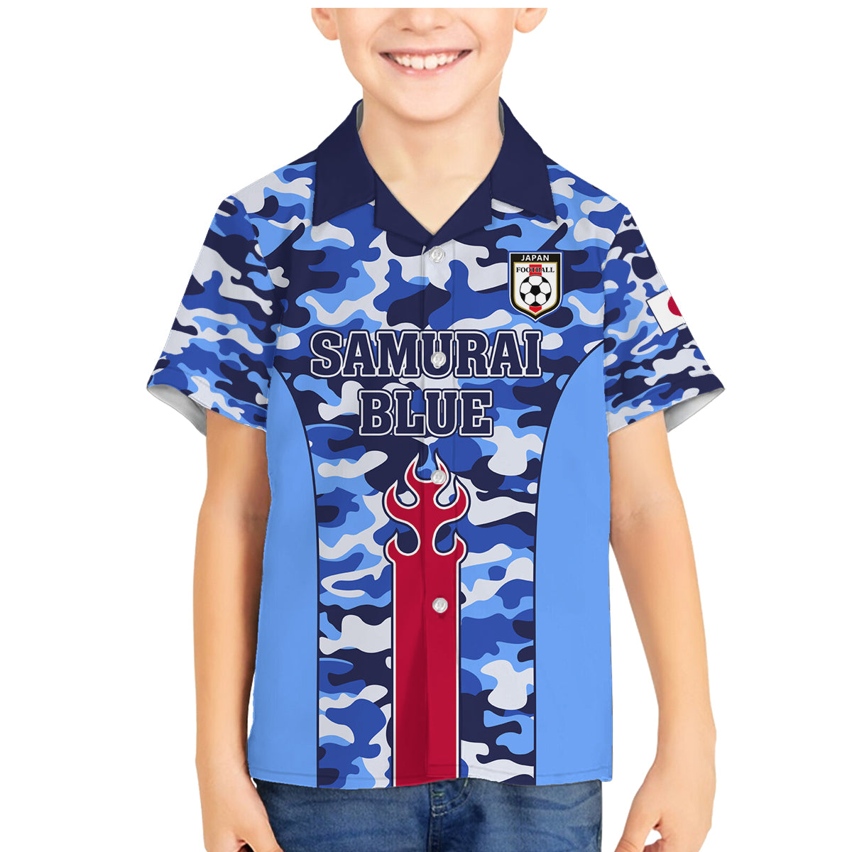 Japan Football Family Matching Mermaid Dress and Hawaiian Shirt Come On Samurai Blue - Wonder Print Shop