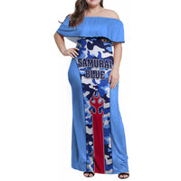 Japan Football Family Matching Off Shoulder Maxi Dress and Hawaiian Shirt Come On Samurai Blue - Wonder Print Shop