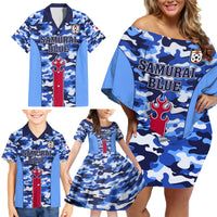 Japan Football Family Matching Off Shoulder Short Dress and Hawaiian Shirt Come On Samurai Blue - Wonder Print Shop