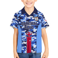 Japan Football Family Matching Off Shoulder Short Dress and Hawaiian Shirt Come On Samurai Blue - Wonder Print Shop
