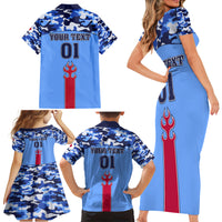 Japan Football Family Matching Short Sleeve Bodycon Dress and Hawaiian Shirt Come On Samurai Blue - Wonder Print Shop