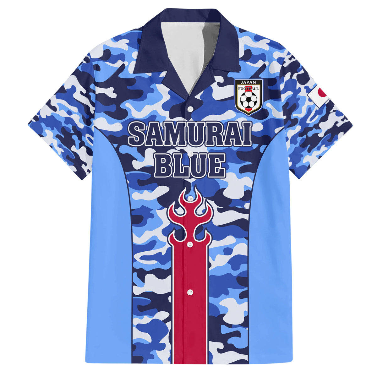 Japan Football Family Matching Short Sleeve Bodycon Dress and Hawaiian Shirt Come On Samurai Blue - Wonder Print Shop