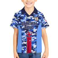 Japan Football Family Matching Short Sleeve Bodycon Dress and Hawaiian Shirt Come On Samurai Blue - Wonder Print Shop