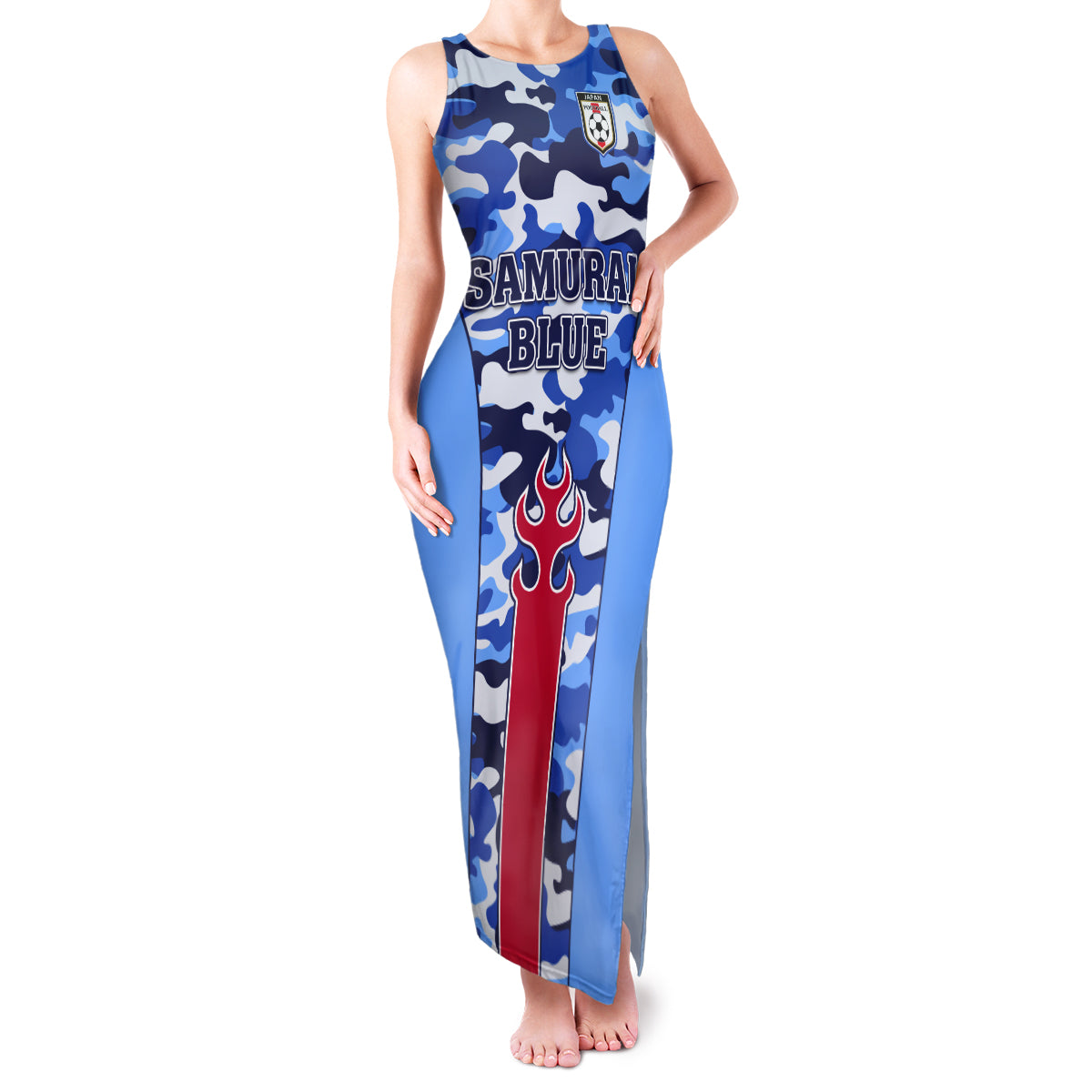 Japan Football Family Matching Tank Maxi Dress and Hawaiian Shirt Come On Samurai Blue - Wonder Print Shop