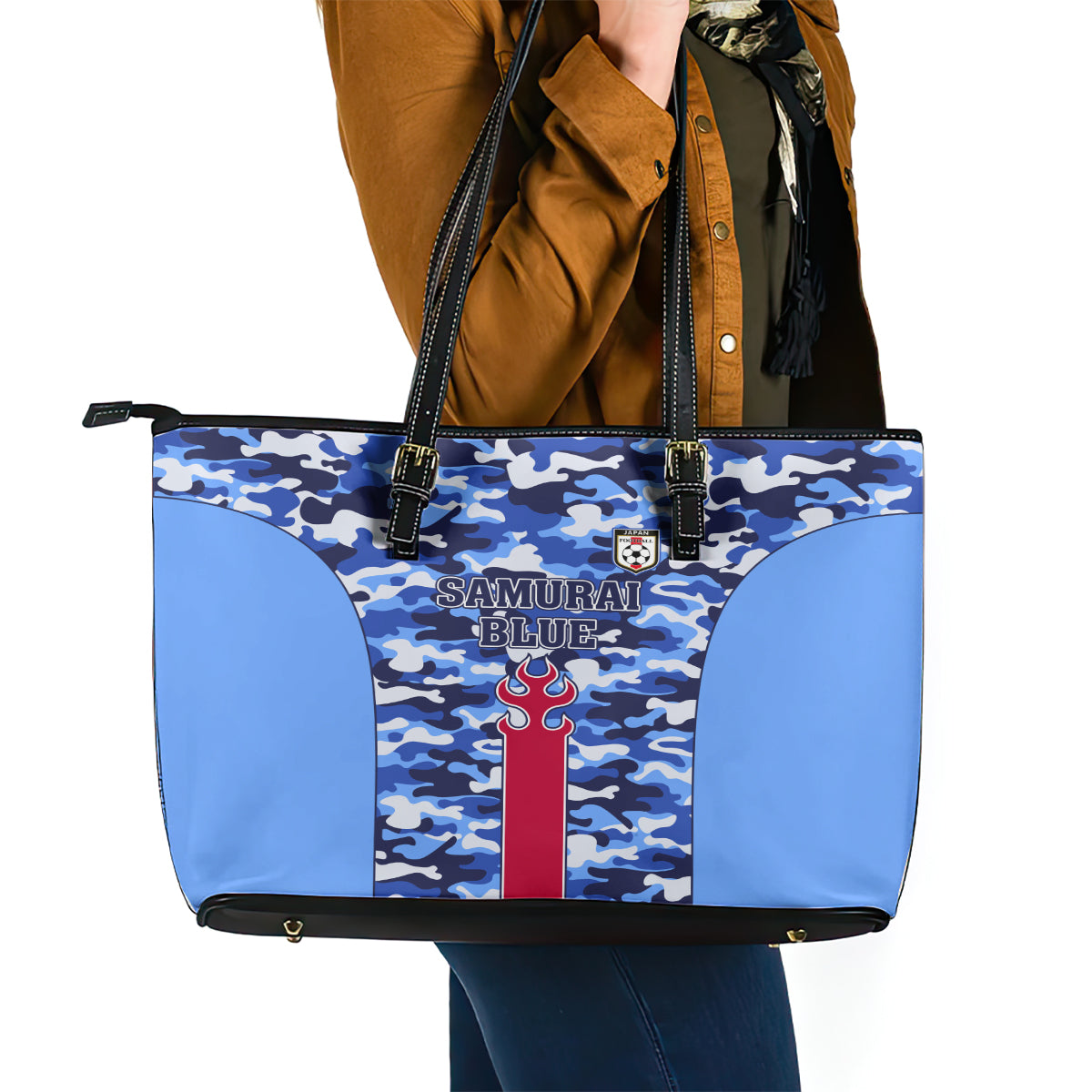 Japan Football Leather Tote Bag Come On Samurai Blue - Wonder Print Shop