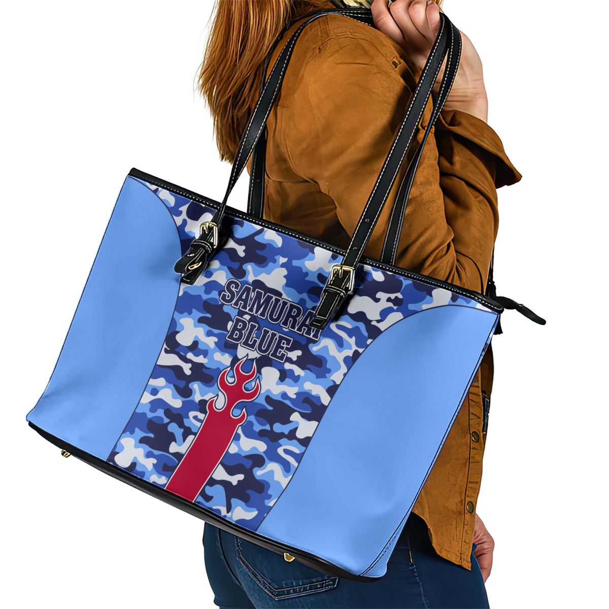 Japan Football Leather Tote Bag Come On Samurai Blue - Wonder Print Shop