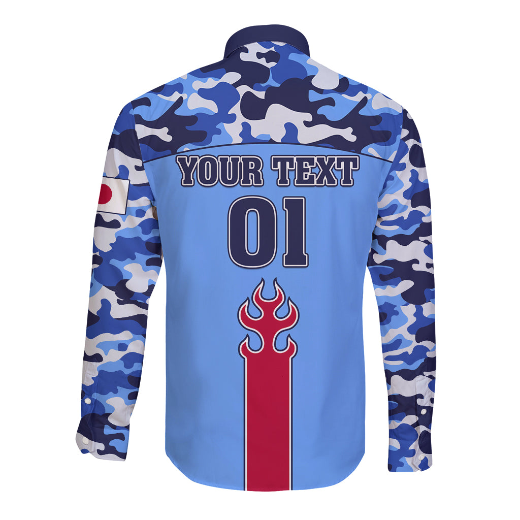 Japan Football Long Sleeve Button Shirt Come On Samurai Blue - Wonder Print Shop