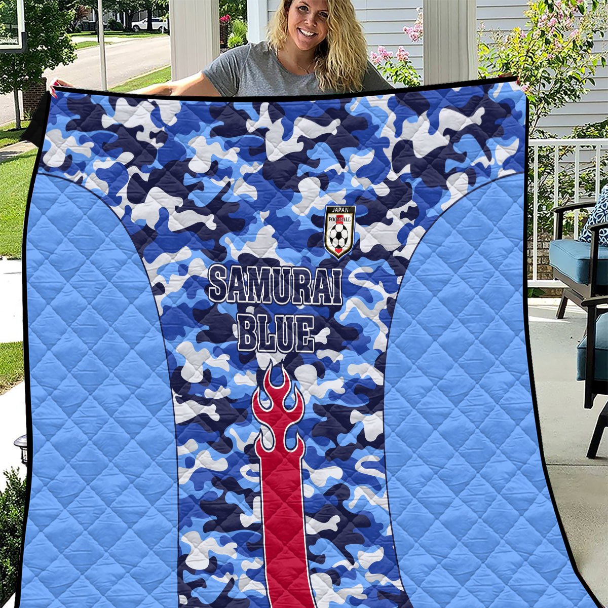 Japan Football Quilt Come On Samurai Blue - Wonder Print Shop