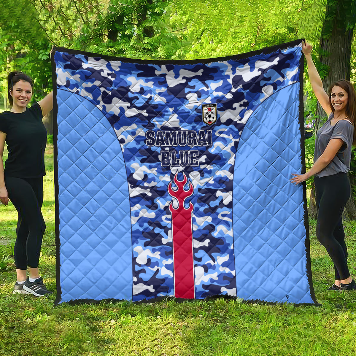 Japan Football Quilt Come On Samurai Blue - Wonder Print Shop