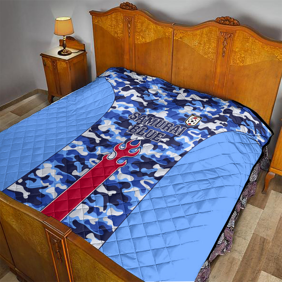 Japan Football Quilt Come On Samurai Blue - Wonder Print Shop