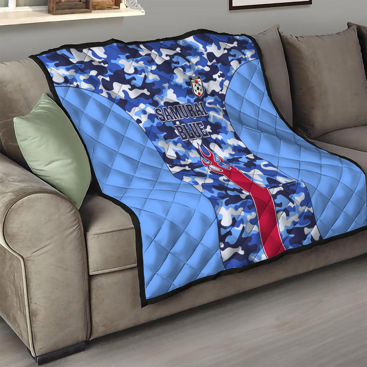 Japan Football Quilt Come On Samurai Blue - Wonder Print Shop