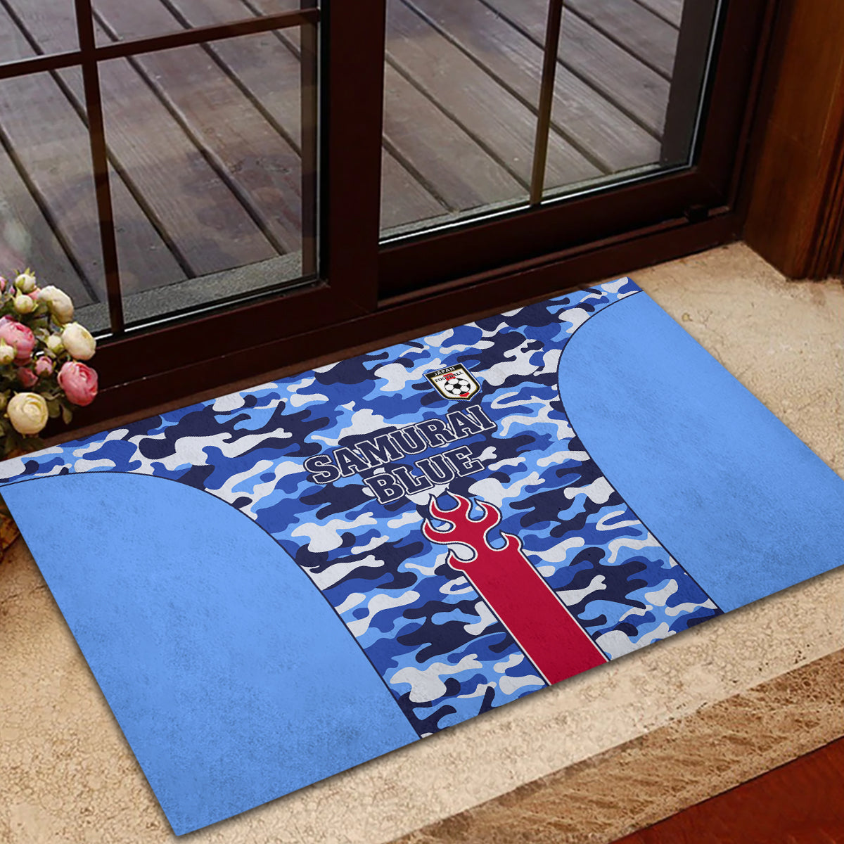 Japan Football Rubber Doormat Come On Samurai Blue - Wonder Print Shop