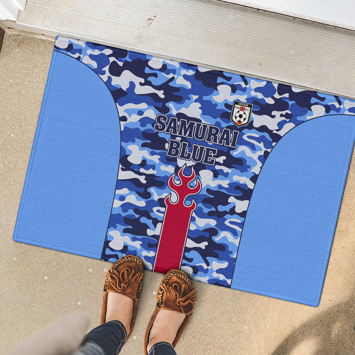 Japan Football Rubber Doormat Come On Samurai Blue - Wonder Print Shop