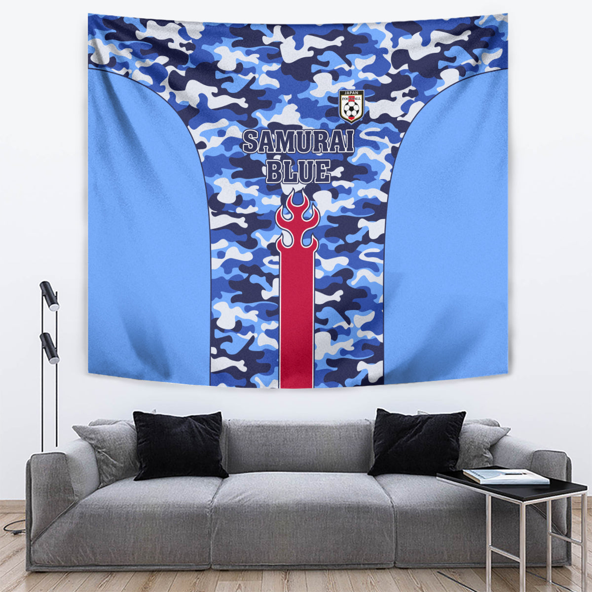 Japan Football Tapestry Come On Samurai Blue - Wonder Print Shop