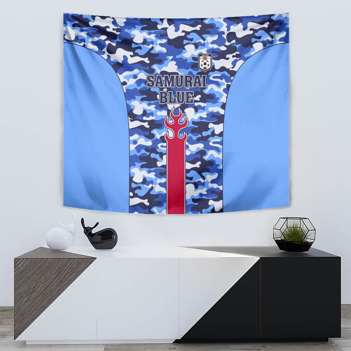 Japan Football Tapestry Come On Samurai Blue - Wonder Print Shop