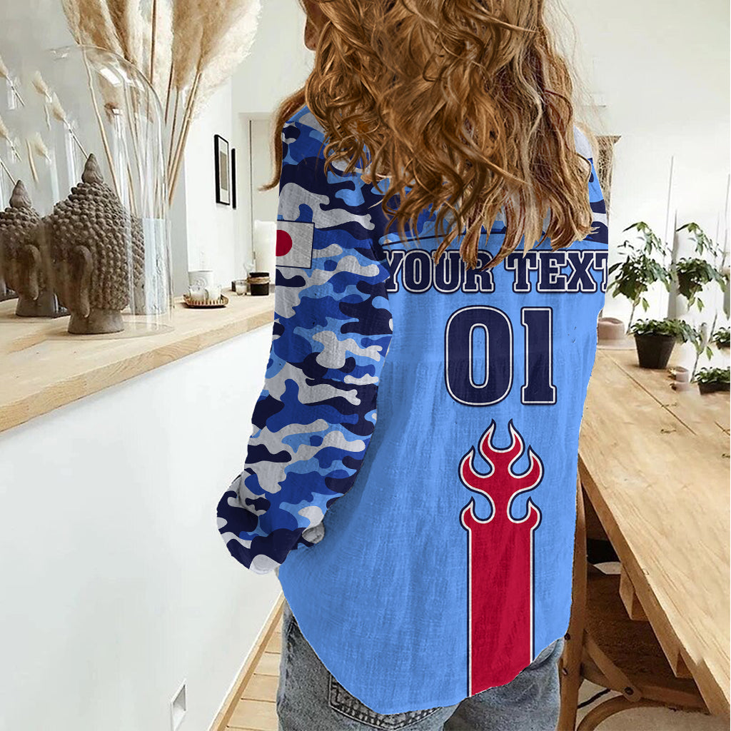 Japan Football Women Casual Shirt Come On Samurai Blue - Wonder Print Shop
