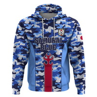 Japan Football Zip Hoodie Come On Samurai Blue - Wonder Print Shop